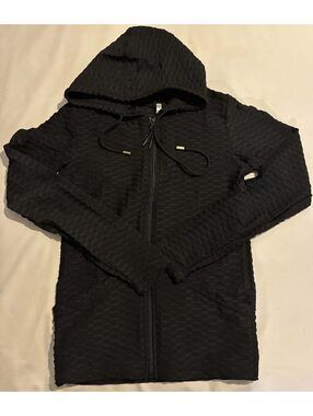 New Mix Black Textured Zip-Up Hoodie